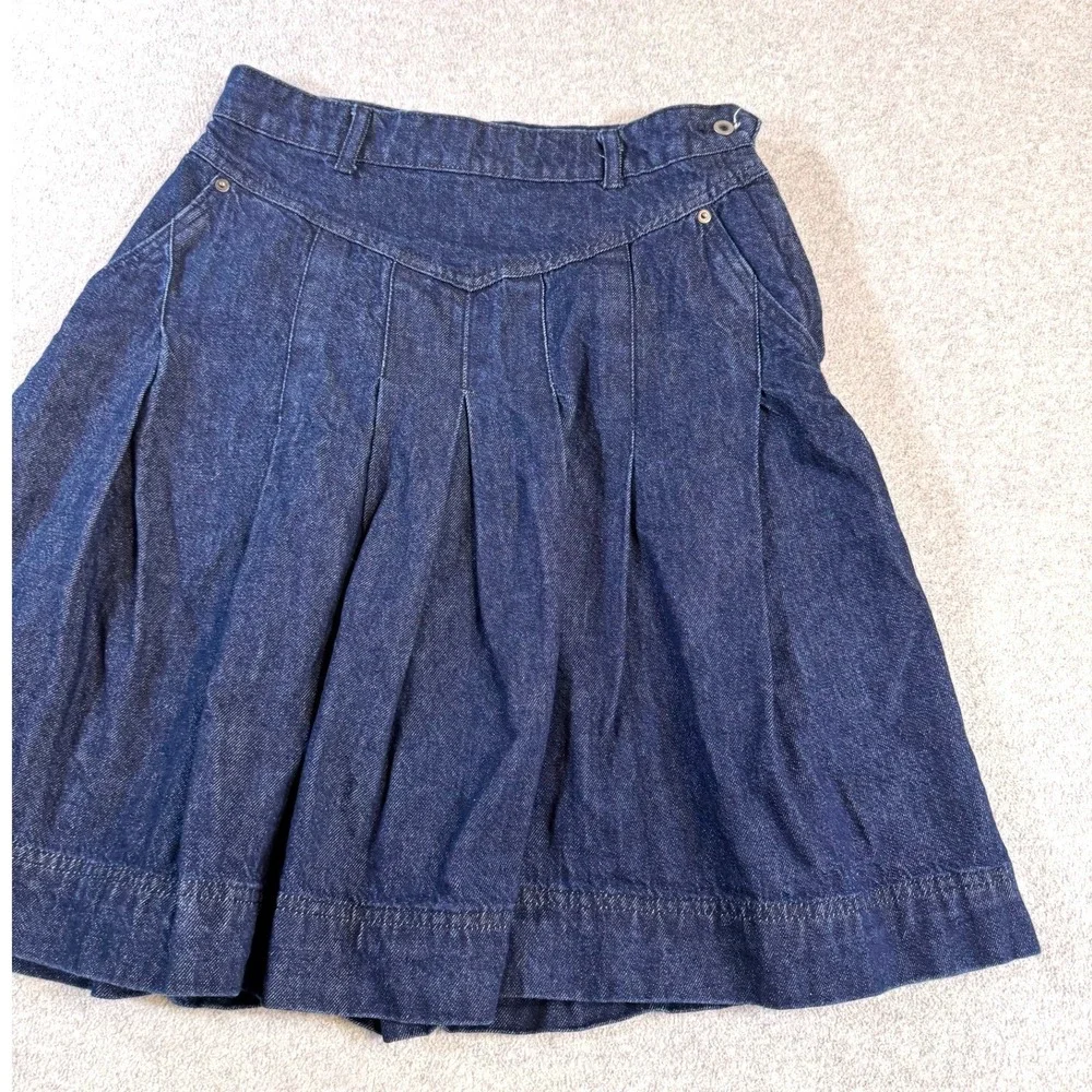 Free People Denim Skirt Womens 26 Blue Pleated High Waist A-Line Boho Mini Skirt